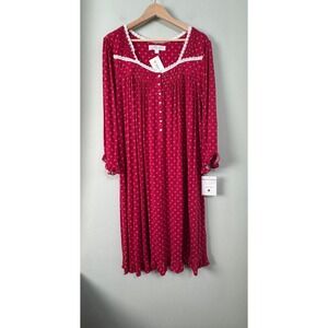 Eileen West Red Floral MicroModal Lace Trim Long Sleeve Nightgown Large NEW Cozy
